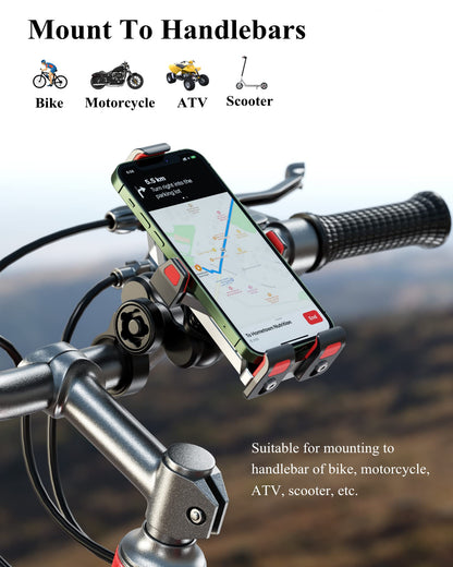 BRCOVAN Anti-Theft Aluminum Alloy Motorcycle Phone Mount with Vibration Dampener & Secure Lock, Adjustable Motorcycle Handlebar Cellphone Holder for Bike Bicycle Scooter ATV, Fit 4.7-7.2'' Smartphone