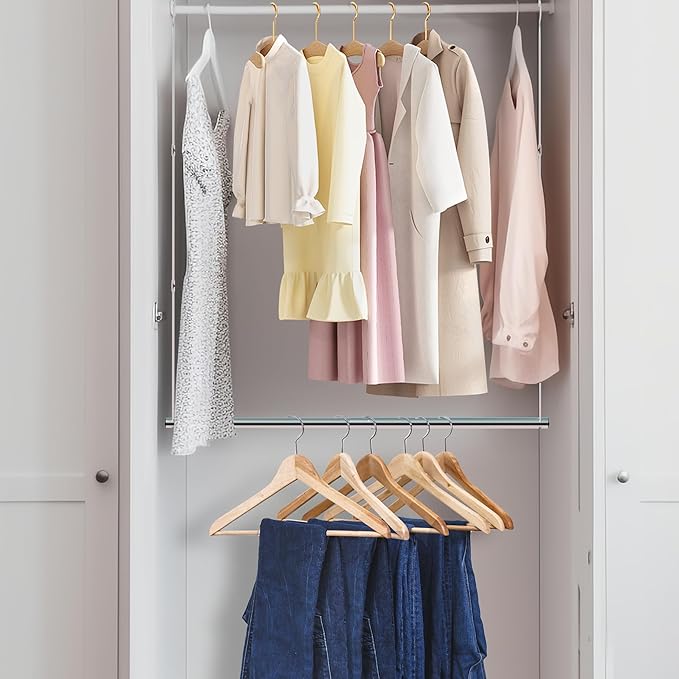 Hanging Closet Rod, 17-29In Adjustable Width and Up to 37In Height Adjustable