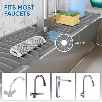 24 Inch Longer Faucet Mat for Kitchen Sink, Silicone Sink Faucet Mat Splash