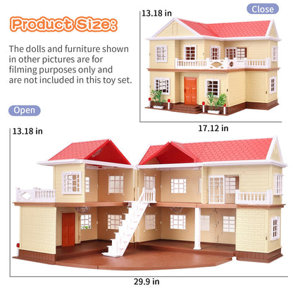 Family Cozy Cabin Doll House Playset, Dollhouse Furniture and Accessories,DIY Cottage Pretend Play Dollhouses, for Toddlers, Boys & Girls