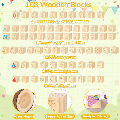 Nyxuso Baby Shower Games Blocks Set, 134 Pcs Wooden Blocks Kit for Baby Shower Party Gender Reveal Party Decorations(Green)