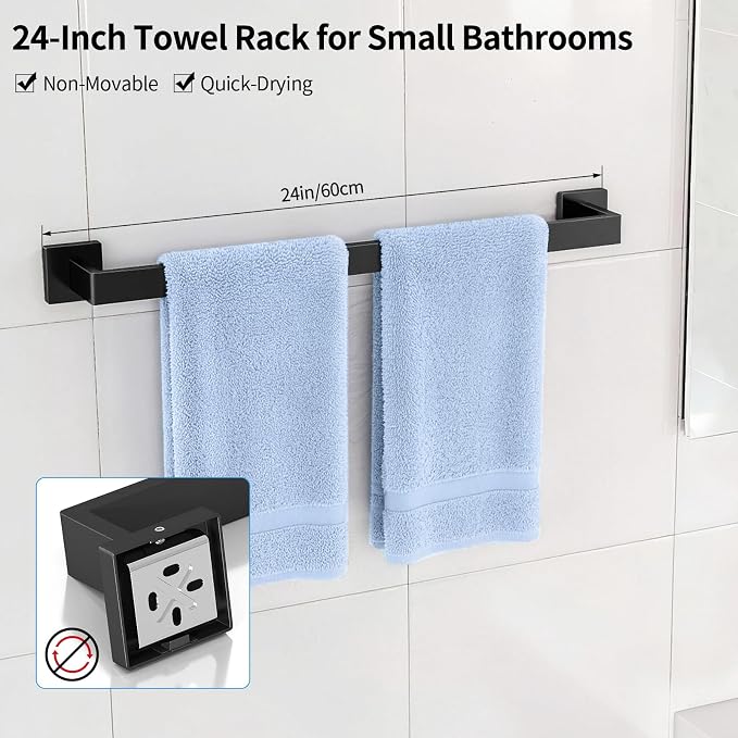 Gypie 10-Piece Bathroom Accessories Set 24In Towel Racks for Bathroom Wall Mounted Stainless Steel Large Family Modern Matte Black