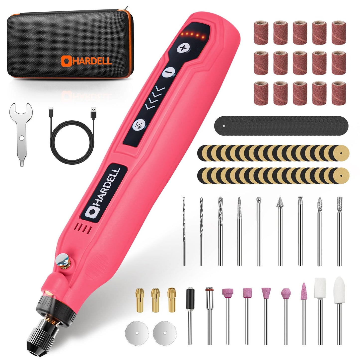 HARDELL Mini Cordless Rotary Tool, 5-Speed 3.7V Rechargeable Rotary Tool Kit with 61 Accessories, USB Charging Multi-Purpose DIY Tool for Sanding, Polishing, Drilling, Engraving, Woodworking