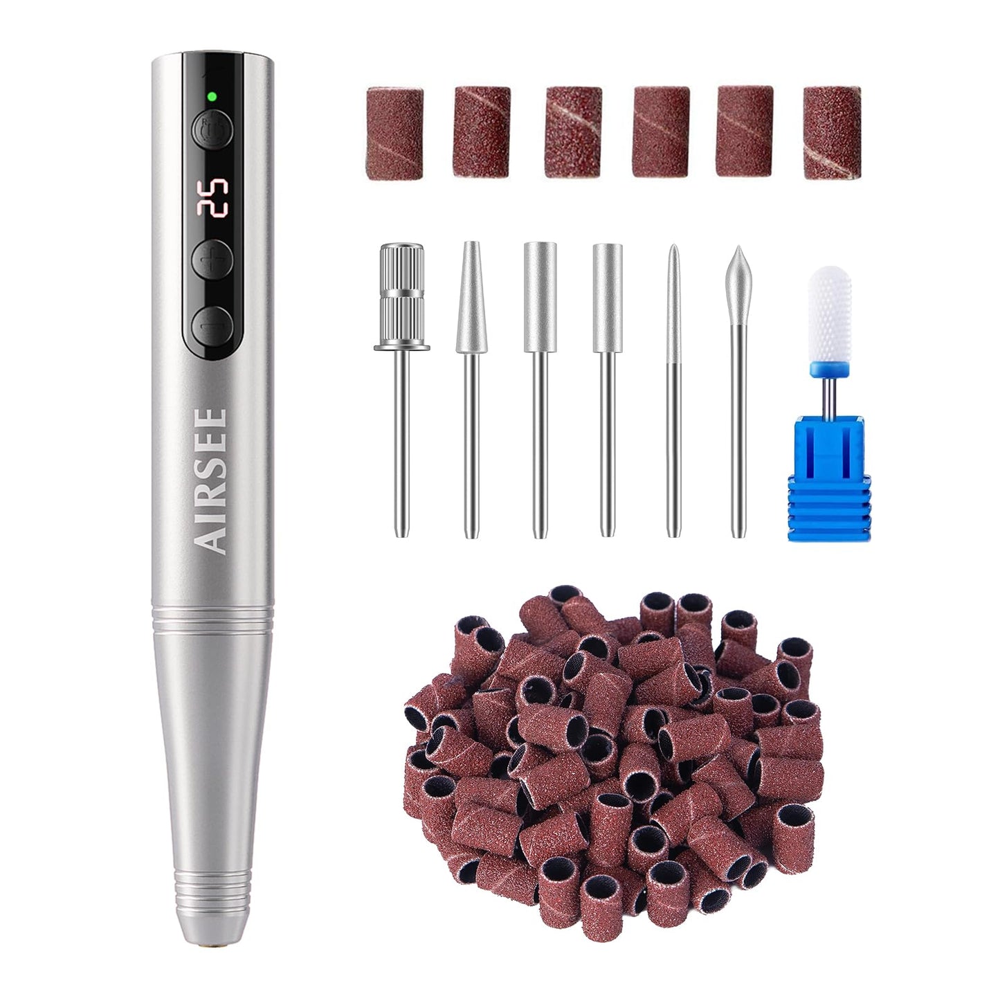 AIRSEE Pro 25000RPM Nail Drill - Cordless Rechargeable Efile for Acrylic, Dip Powder & Gel Nails, Salon & Home Use with Bits & Sanding Bands