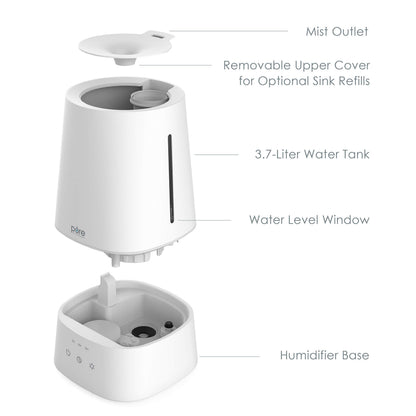 Pure Enrichment HUME Max - Easy Top-Fill Ultrasonic Cool Mist Humidifier, 3.7-L (1 Gallon) Water Tank, 3 Mist Settings, & Auto Shut-Off Timer - Ideal for Large Bedrooms, Nurseries & Dry Areas (White)