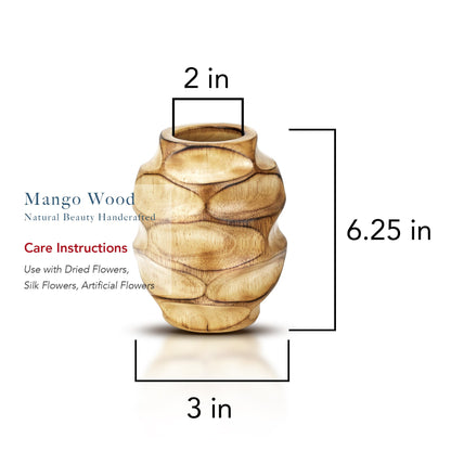 AeraVida 6.25 inch Mango Tree Hand-Carved Brown Wood Flower Vase Modern Oval Abstract Home Decor Accent Holder for Entry Table Contemporary Artistic Wooden Display | Wooden Vase | Brown Vase