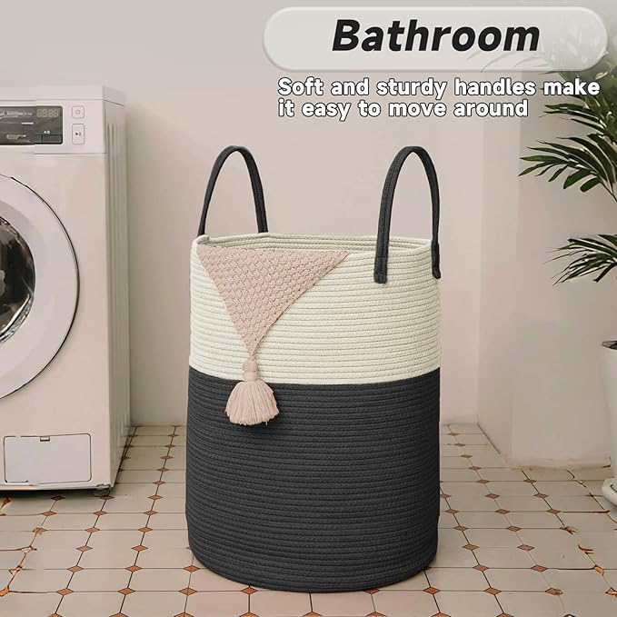 Large Woven Laundry Basket Hamper, 80L Cotton Rope Storage Bin