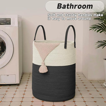 Large Woven Laundry Basket Hamper, 60L Cotton Rope Storage Bin