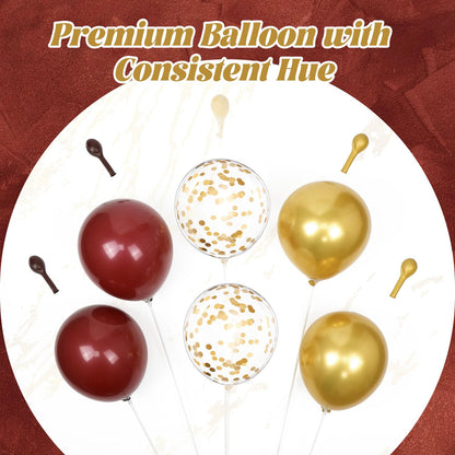 Burgundy Balloon Arch Garland Kit with Burgundy Maroon Gold Confetti Balloons for Birthday Graduation Bridal Shower Party Decorations