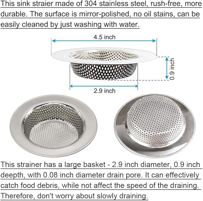 2PCS Kitchen Sink Strainers, Sink Drain Filter, Sink Basket Strainer, 4.5 Inch
