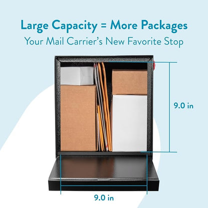 Architectural Mailboxes MailMax Post Mount Mailbox, All Black, Large | Modern galvanized steel and aluminum build with rust-resistant powder-coat finish and a magnetic door closure. USPS approved.