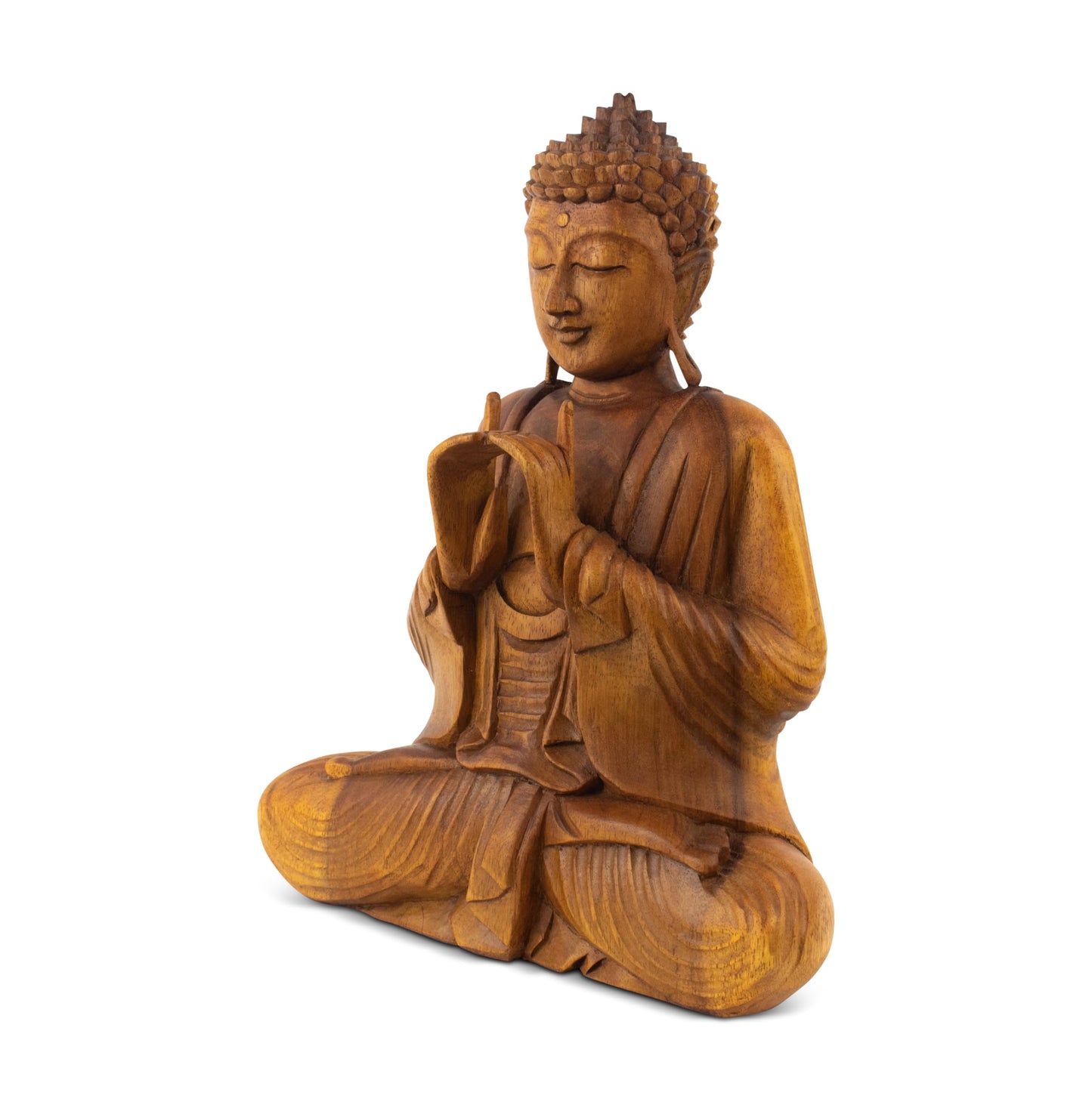 G6 COLLECTION Wooden Serene Sitting Buddha Statue Handmade Meditating Sculpture Figurine Decorative Home Decor Accent Handcrafted Gift Art Wood Hand Carved Oriental Buddha Uttarabodhi Mudra (20" Tall)