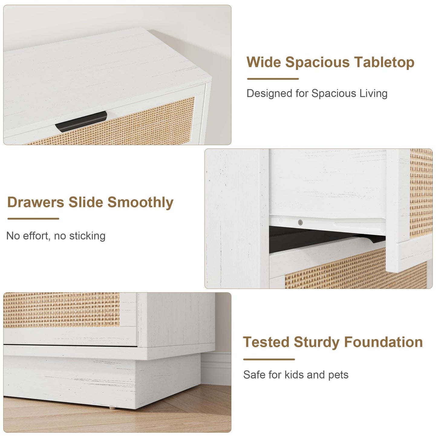 IDEALHOUSE 30'' Wide Nightstand for Bedroom, Wooden Bedside Table with Metal Handle & 5 Drawers, Mid Century Modern Wood Night Stand for Living Room, Closet, White