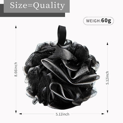 BCKENEY Bath Loofah Shower Sponge Body Back Scrubber Soft Mesh Shower Puffs Exfoliating Loofa for Women & Men Bath Accessories Cleaning Tool (4Pack 60G Black, Charcoal Black)