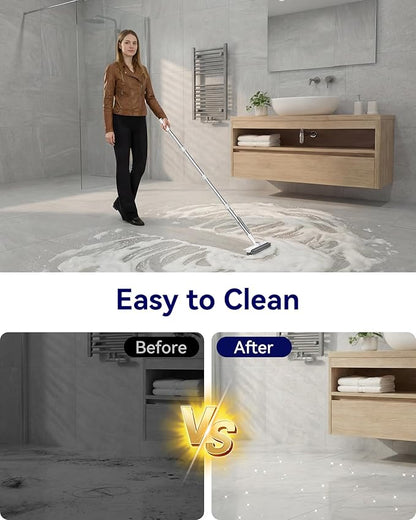 Small Floor Scrub Brush with Length Adjustable Long Handle, 3 in 1 Heavy-Duty