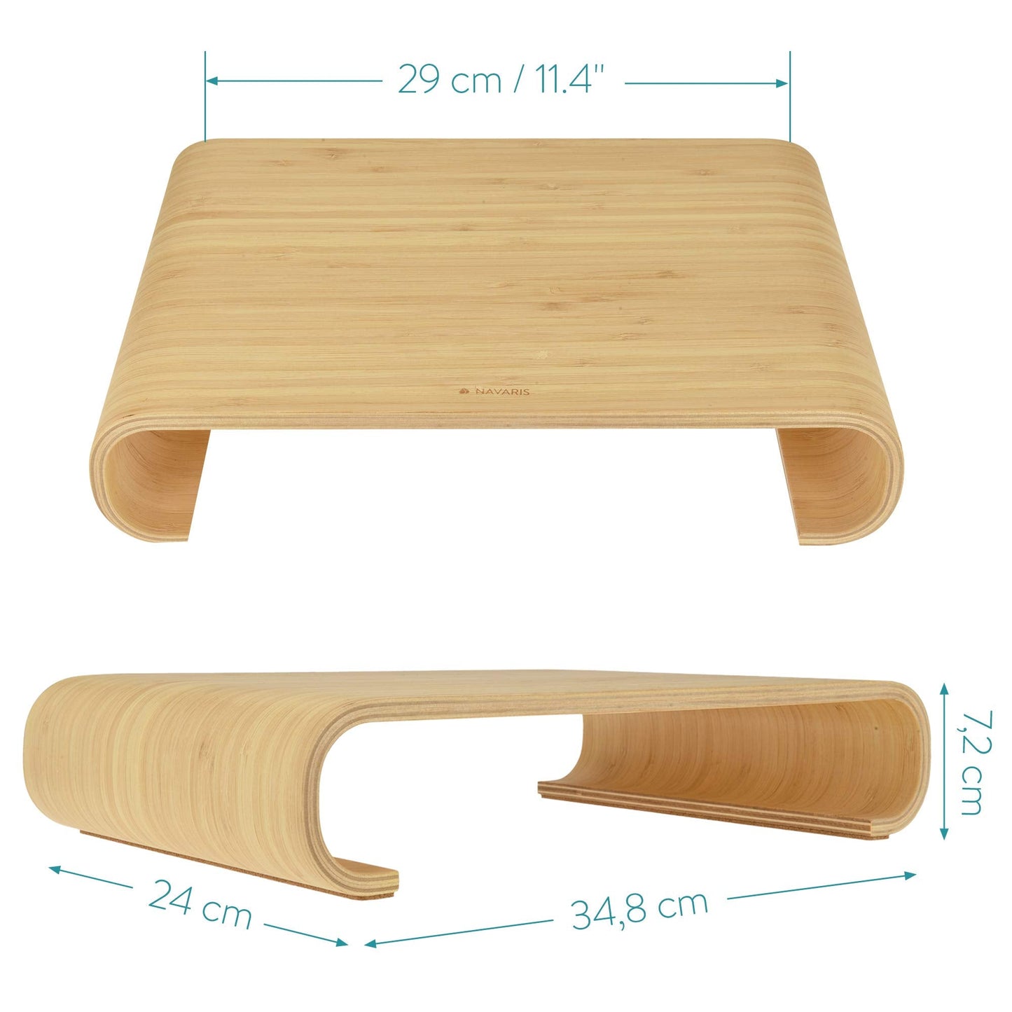 Navaris Wood Monitor Stand Riser - Computer Desk Organizer Desktop Dock Wooden Mount Display for PC TV Screen Notebook Laptop - Bamboo