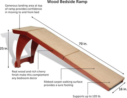 PetSafe CozyUp Wooden Bed Ramp for Cats & Dogs, Furniture-Grade with High-Traction Carpet Surface, Cherry