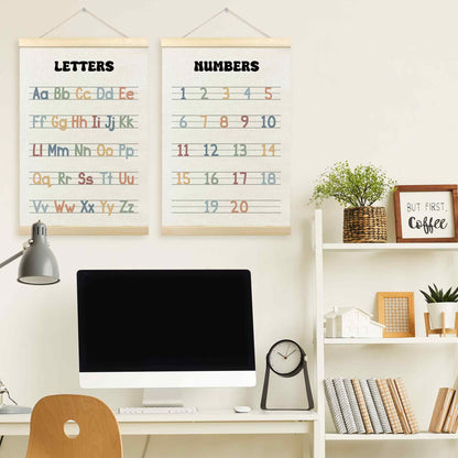 TLESKE Alphabet ABC Numbers Chart Poster Hanger Frame for Toddler Kid Classroom Set of 2, Homeschool Hanging Wall Art Decor for Nursery Playroom, Preschool Prek Learning Educational Poster, 16x24