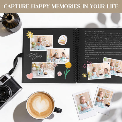 INNOCHEER Photo Album - Self Adhesive 80 Black Pages, Large Scrap Book Wedding Guest Book for DIY Anniversary Travel Memory Scrapbooking (Black 10X10)