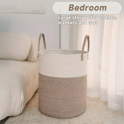 Large Woven Laundry Basket Hamper, 80L Cotton Rope Storage Bin