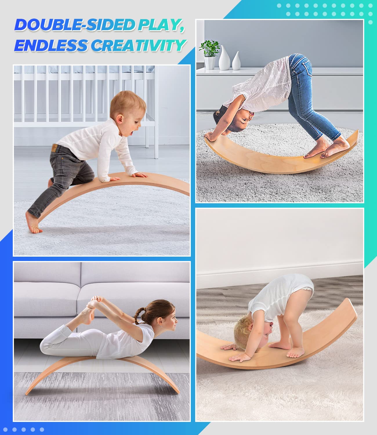 Wooden Balance Board Kids, 37" Natural Wobble Board Wooden Toys for Toddlers Kids & Adults, Birthday Gifts for 2 3 4 5 6 7 8 Year Old Boys Girls, Open Ended Montessori Waldorf Learning Toy