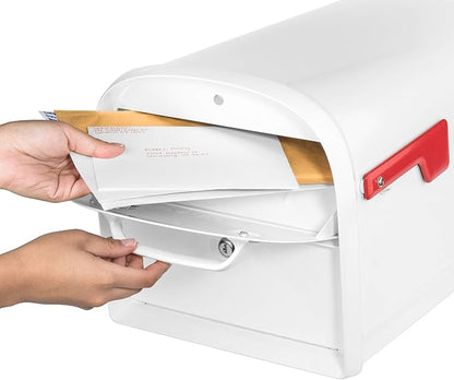 Architectural Mailboxes 6300W-10 Oasis 360 Mailbox, White | Galvanized steel build with a secure steel cam lock, dual access doors, and hopper delivery door. USPS approved.