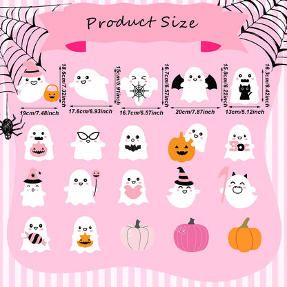 Seajan 200 Pcs Halloween Ghost Cutouts Cute Pink Ghost Pumpkin Paper Cut-Outs Halloween Bulletin Board Decor with 400 Glue Points Pink Pastel Decorations for Home DIY Art Craft Wall Party