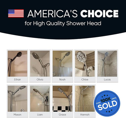 Cobbe 9-Function Shower Head with Built-in Power Spray, 1.8 GPM Water Saving ON/OFF Toggle Switch, High Pressure Handheld Showerhead with 1-Click Pause Button, Brass Bracket & 6ft Hose, Gold