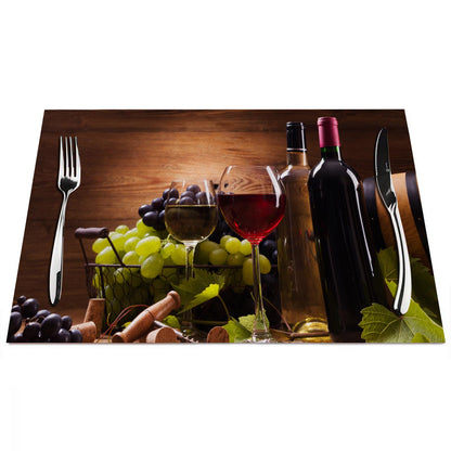 Y YIHANGBEST Red Wine Glasses Cloth Placemats Linen Dinner Mats Served with Grapes on Wooden Wipeable Set of 4 Placemats Table Pads Indoor Table Protectors Non Slip,12 * 18 Inch