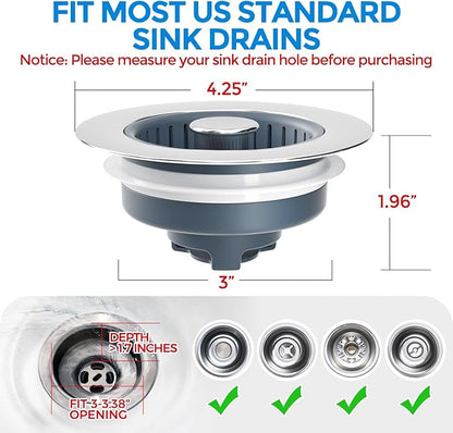 zaa 2 Pack Sink Drain Strainer, Sink Stopper, 3 in 1 Stainless Steel Kitchen
