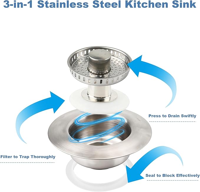 Sink Drain Strainer, Stainless Steel 3-in-1 Pop-up Sink Stopper