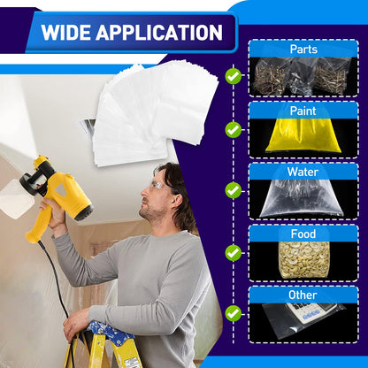 Wagner Paint Sprayer Parts - 100 Pieces Sprayer Bags, 7.8'' x 11.8'' Cup Liners, Transparent Spray Gun Canisters