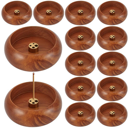 INTERWARM 12Pcs Wood Incense Burner Holder, Incense Holder for Stick 4 Holes Bowl Ash Catcher Aromatherapy Ornament Bowl Shape Censer Home Decoration for Home Decor Meditation Yoga Easter(Brown)
