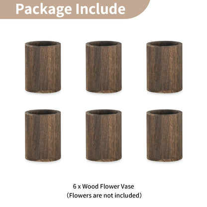 NUPTIO Wood Vases Rustic Centerpiece: 6 Pcs 5.1" Wooden Vase for Home Decor - Brown Small Vase for Wedding Table Living Room Shelf Decor