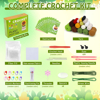FOUSNOW Crochet Kits, Plant Crochet Kits,11 PCS Potted Plants Crochet Starter Kit, Crochet Kit for Adults with Step-by-Step Video Tutorials, Craft DIY Knitting Supplies