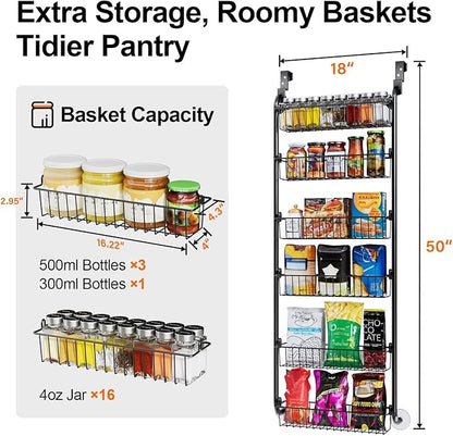 Delamu Over the Door Pantry Organizer, 6-Tier Metal Pantry Door Organization