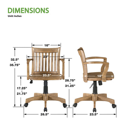 OSP Home Furnishings Deluxe Wood Banker's Home Office Desk Chair with Adjustable Height, Locking Tilt and Heavy Duty Base, Medium Oak Finish