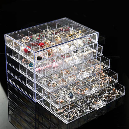 YUFONG Earring Storage Box Organizer, Acrylic Jewelry Storage Box Holder 5 Drawers Transparent Jewelry Display Stand with 120 Small Compartments Gift Boxes for Women Girls (Clear)