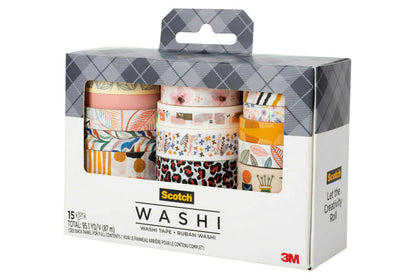 Scotch Washi Tape, Whimsical Design, 15 Rolls, Great for Bullet Journaling, Scrapbooking and DIY Décor (C1017-15-P5)