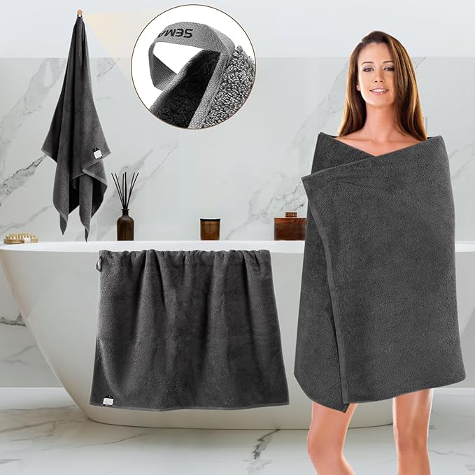 SEMAXE Grey Bath Towel, 100% Cotton Towel