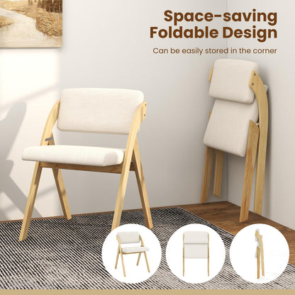 Giantex Folding Dining Chairs Set of 2, Upholstered Wooden Folding Chair 2 Pack, Portable Kitchen Chairs with Padded & Seat Backrest, Accent Chairs for Wedding Picnic Party, No Assembly, Natural