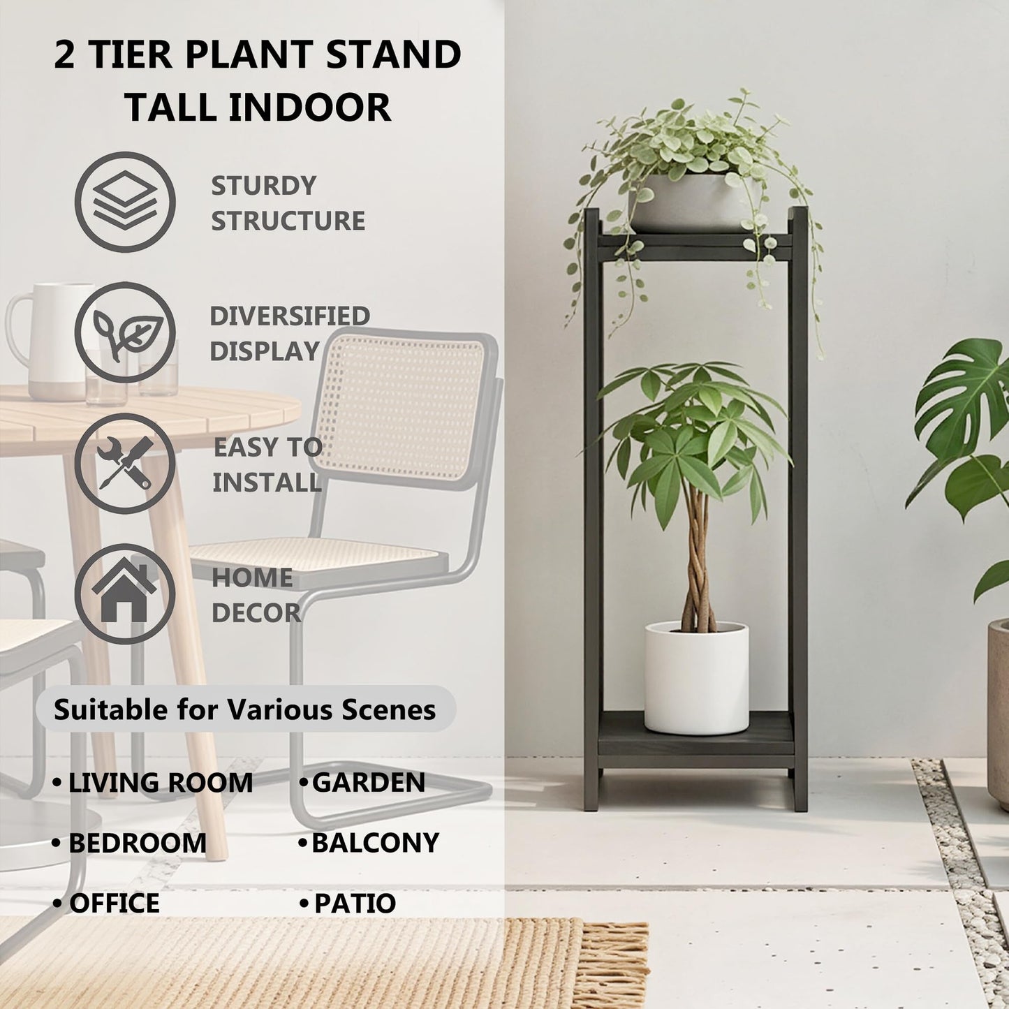 FONHAYE 23.6" Wide Plant Stand Indoor, 3-Tier Modern Plant Ladder Shelf Corner Flower Pot Holder Organizer for Living Room Balcony Garden, Rustic Brown