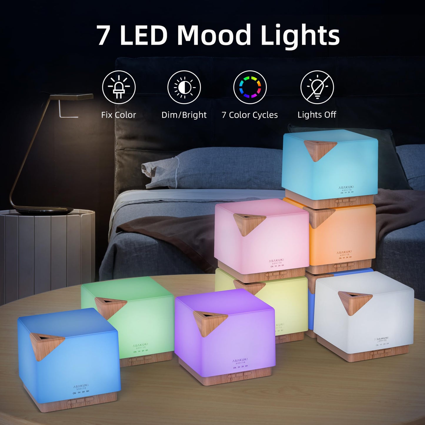 ASAKUKI 700 ml Premium Essential Oil Diffuser, 5 in 1 Ultrasonic Aromatherapy Fragrant Oil Vaporizer Humidifier, Timer and Auto-Off Safety Switch, 7 LED Light Colors