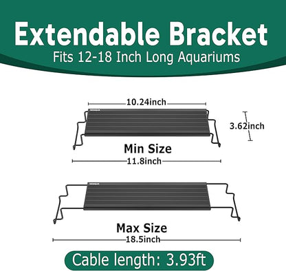 24/7 LED Aquarium Light for 12-18 Inch Plant & Fish Tank IP68, 12-Color & Gradient & Full Spectrum with Sunrise-Daylight-Moonlight, Auto On/Off, Brightness, Extendable Brackets for Freshwater