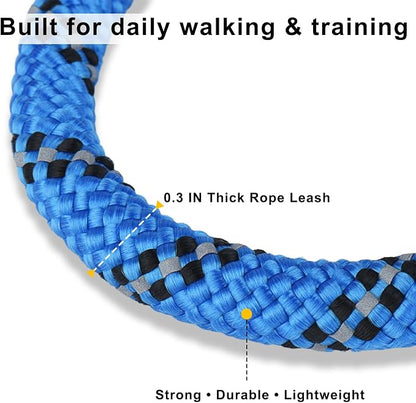 Dog Leash and Collar Set – 6 FT Strong Rope Leash with Padded Handle & Adjustable Nylon Collar Reflective for Small Medium Large Dogs (Blue, S)