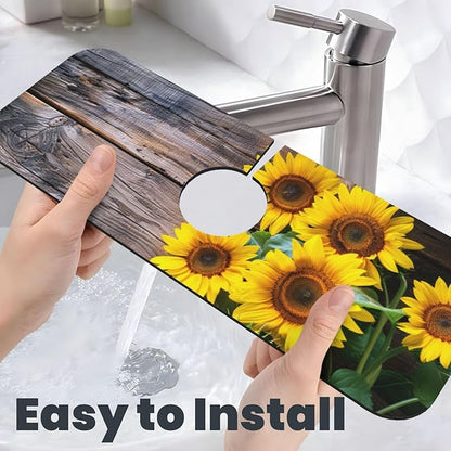 Kitchen Sink Splash Guard Faucet Mat Board Vintage Sunflowers 15"x5.5"