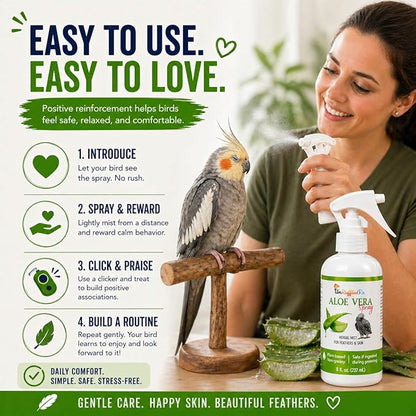 Aloe Vera Bird Spray for All Birds – Soothes Itchy Skin & Feather Plucking – 8oz Odor-Free Mist, Safe if Ingested, Daily Use Bird Mist, Softens Feathers, Natural Formula – Made in USA by UnRuffledRx™