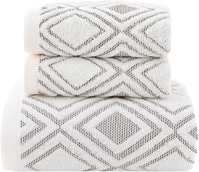 Pidada Bath Hand Towel Set of 3 Diamond Pattern 100% Cotton Absorbent Soft