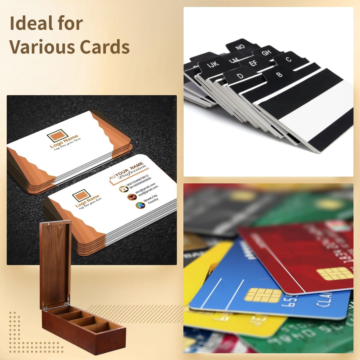 DORMIYA Wooden Business Card Holder, 4-Compartment Card Storage Box, Business Card Organizer, Desktop Divided Index Card Box for Office, Home, 11.1×4.4×3"