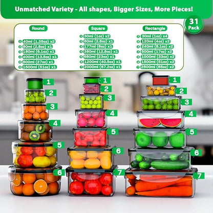 62 Pcs Large Food Storage Containers